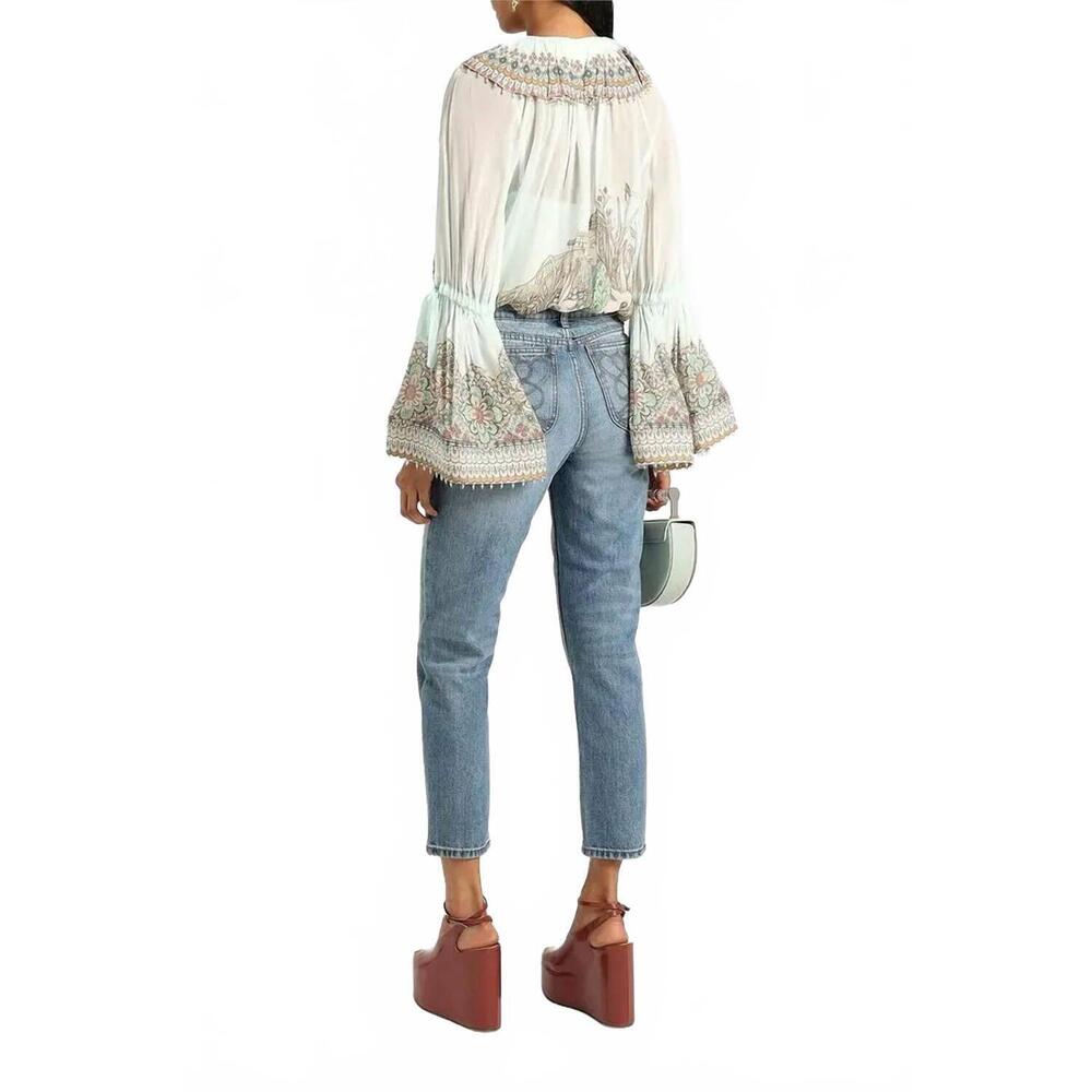 NEW ZIMMERMANN bead-embellished printed chiffon blouse in multi - Picture 3 of 5